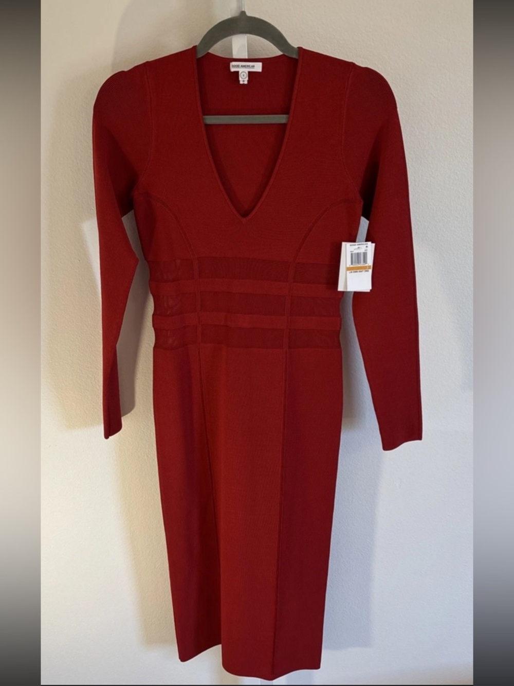 NWT GOOD AMERICAN red v neck bodycon SIZE 3 NEW WITH TAGS DRESS